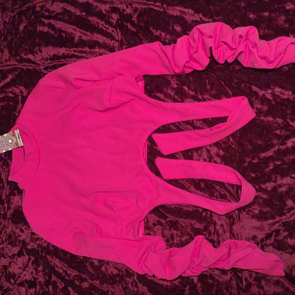 Pink High Neck Strap Detail Crop Top